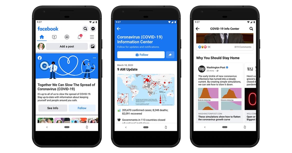 Facebook / Coronavirus Information Center: Συνεχή updates για την πανδημία!