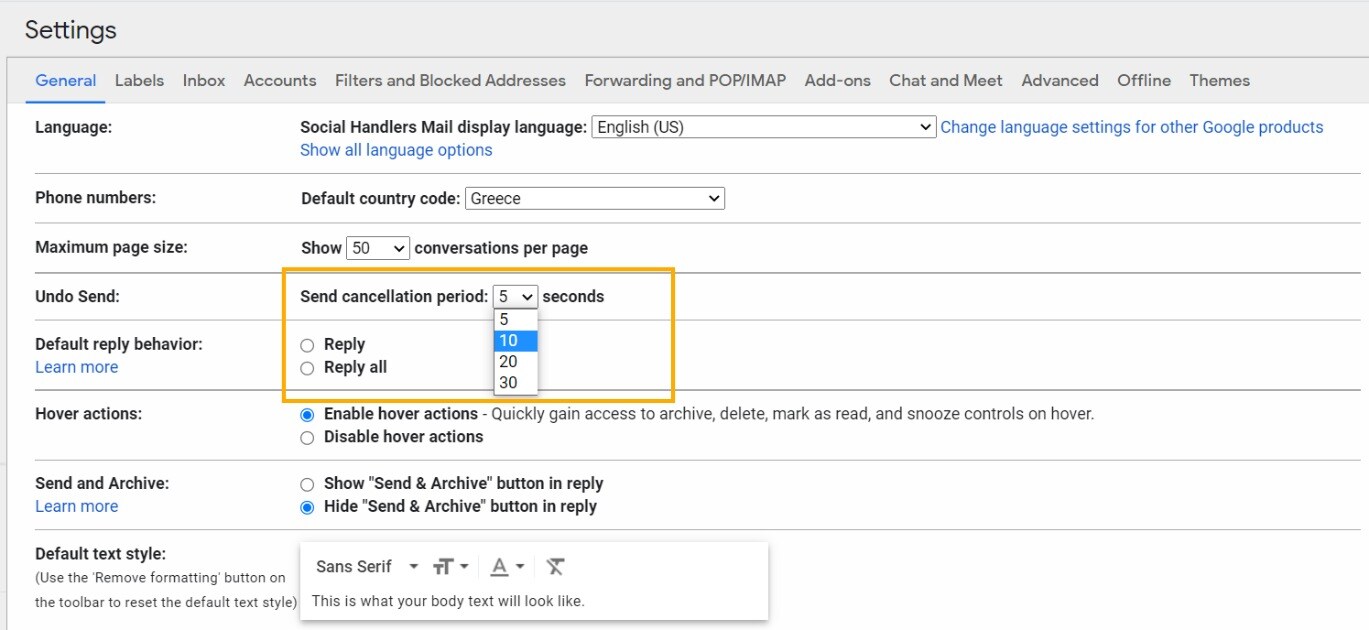 Gmail / Αύξησε τον χρόνο του Undo Send ως και 30 δευτερόλεπτα!